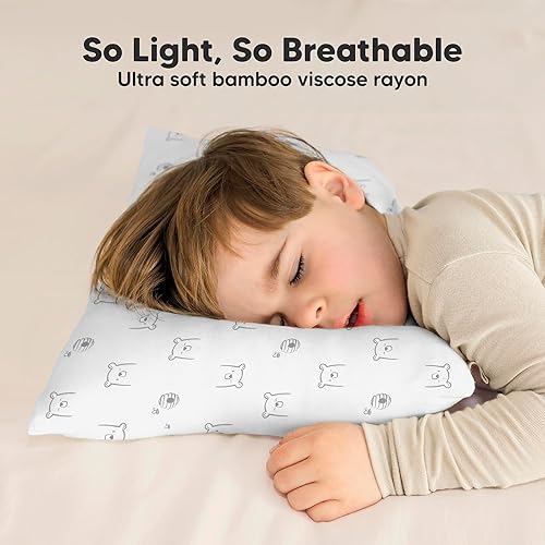 Toddler Pillow with Pillowcase - 13x18 My Little Cuddly Pillow, Viscose Derived From Bamboo Nursery Toddler Pillows for Sleeping,Kids Pillow,Small Travel Pillows,Mini Toddler Bed Pillow (Meadow) - Jamouz