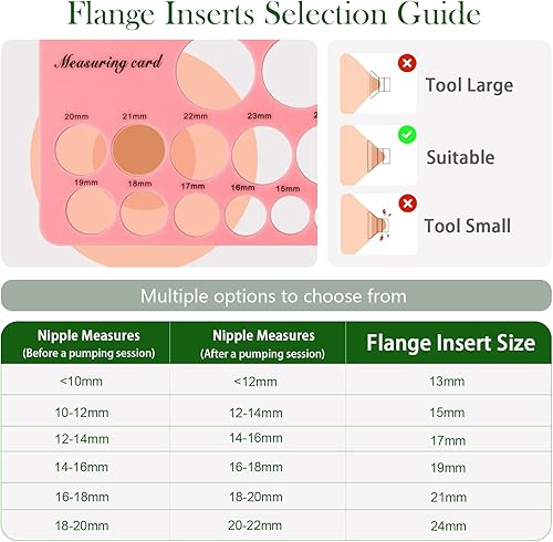 Flange Sizing Kit with 10PCS Silicone Flange Inserts 13/15/17/19/21mm & Nipple Measurement Tool & Cleaning Brush, Breast Pump Flange Insert Kit for 24mm Most Pumps, Breastfeeding Essentials - Jamouz