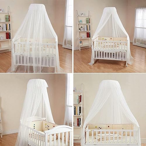 Baby Bed Canopy with Adjustable Clip-on Stand Baby Crib Cot Net Tent Hanging Dome Curtain Netting See Through Mesh Bed Cover Net Stand Rod - Jamouz