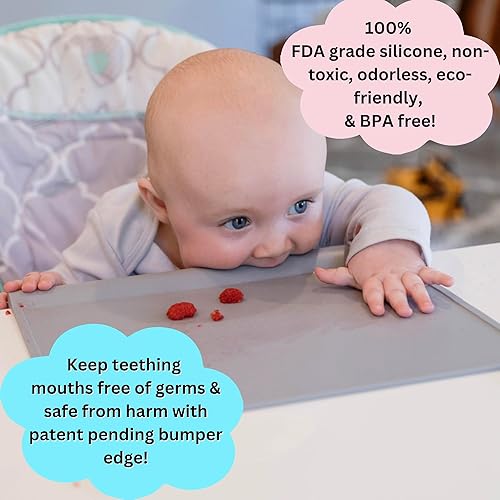 100% Silicone Placemat with Teething Edge Bumper/Spill Stopper | Dishwasher Safe, Travel Ready Non-Slip Suction Activity Mat for Infants, Babies, Toddlers, Children, Kids (Sage Green) - Jamouz