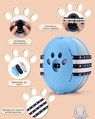 Lilian&Gema 2-in-1 Baby Ear Muffs Noise Protection, Adjustable Headphones with Stretchy Band, Noise Cancelling for Toddler up to 4 Years, Airplane Essentials/Outdoor, White - Jamouz