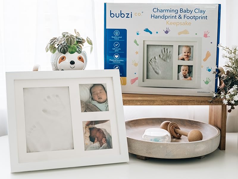 bubzi co clay keepsake baby handprint frame kit box shown on shelf
