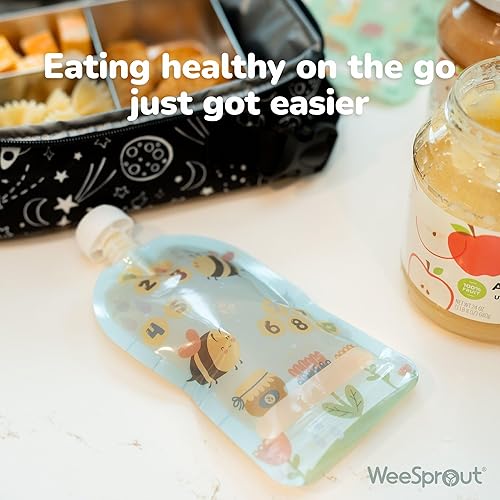 WeeSprout Double Zipper Reusable Food Pouches (5 Fl Oz, Blue) - Jamouz