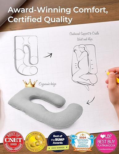 Momcozy Pregnancy Pillows for Sleeping, U Shaped Full Body Maternity Pillow with Removable Cover - Support for Back, Legs, Belly, HIPS for Pregnant Women, 57 Inch Pregnancy Pillow for Women, Grey - Jamouz