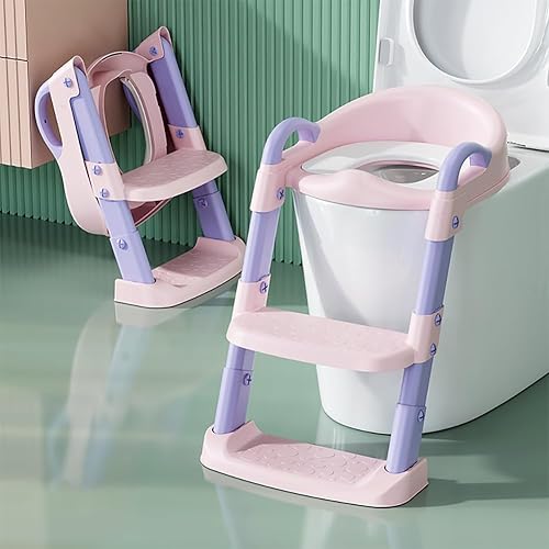Potty Training Toilet Seat for Boys Girls, Toddler Toilet Seat with Step Stool Ladder, Foldable Toddler Potty Seat for Toilet with Non-Slip Design, Adjustable Height - Jamouz