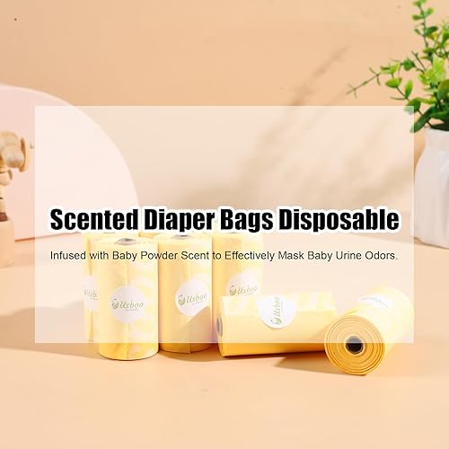 Baby Disposable Diaper Bags, Waste Bags 8 Refill Rolls/120 Bags with Dispenser, Convenient and Quick Diaper Disposal, Unscented - Jamouz