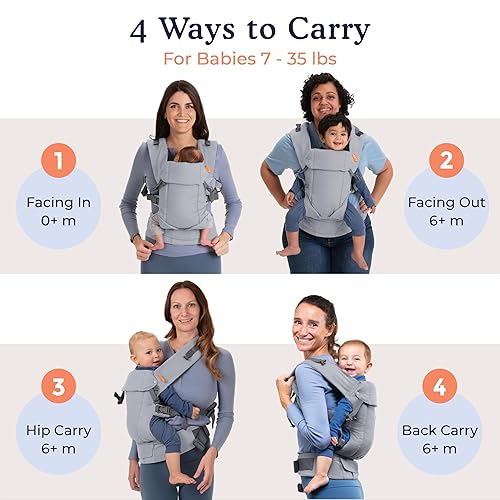 Beco Baby Carrier Gemini Newborn to Toddler-Front, Back and Hip Seat Carrier,Baby Carrier Backpack & Baby Front Carrier with Adjustable Seat,Ergonomic Baby Holder 7-35lbs (Grey) - Jamouz