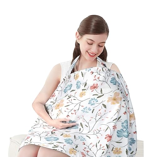 Yoofoss Nursing Cover for Breastfeeding, 100% Cotton Soft Breastfeeding Cover for Infants Babies Nursing Apron Cover for Mother Autumn Winter Breastfeeding (Flowers) - Jamouz