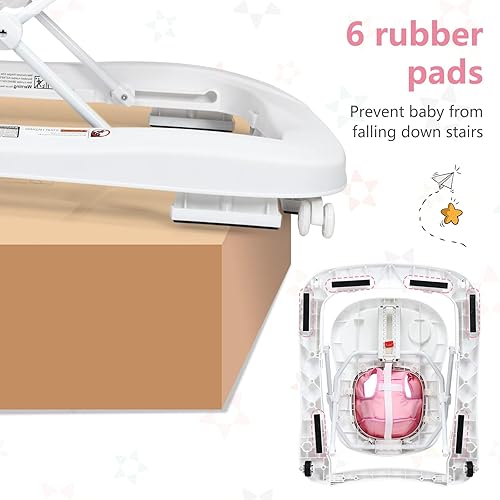 INFANS Foldable Baby Walker, 3 in 1 Toddler Walker Learning-Seated Walk-Behind for Boys and Girls, Adjustable Speed Rear Wheels, Safety Bumper, Detachable Seat Cover, Anti-Rollover (Pink) - Jamouz