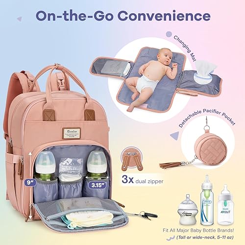 RUVALINO Diaper Bag Backpack, Multifunction Travel Pack Maternity Baby Changing Bags, Large Capacity, Waterproof, Black - Jamouz