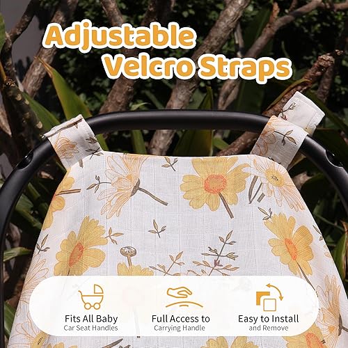 Muslin Carseat Cover for Babies, Metplus Breathable Infant Carseat Cover Lightweight Baby Carrier Cover for Girls Boys, Fit Spring Summer/Hot Days/Warm Weather, Pink Floral - Jamouz