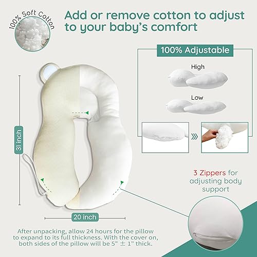 Multifunctional Baby Pillow: Anti-Roll, Nursing, and Tummy Time Features, 3D Air Mesh Fabric for Breathability. Adjustable Thickness, Easy Care - Jamouz