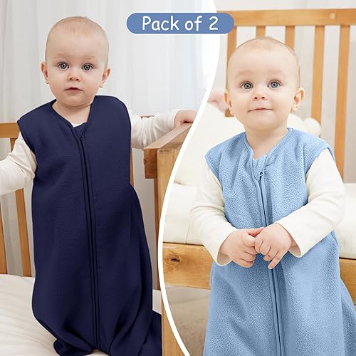 Looxii Fleece Baby Sleep Sack 0-6 Months 2 Pack 1.5 TOG Baby Wearable Blanket with 2-Way Zippers Soft Warm Toddler Sleeping Sack - Jamouz