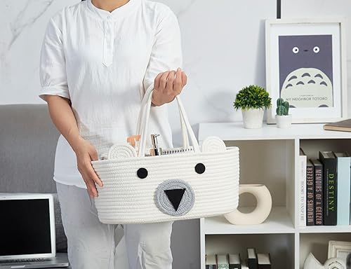 DECOMOMO Diaper Caddy Organizer, Nappy Caddy, Woven Baby Basket (Spiral Beige & White, Large) - Jamouz