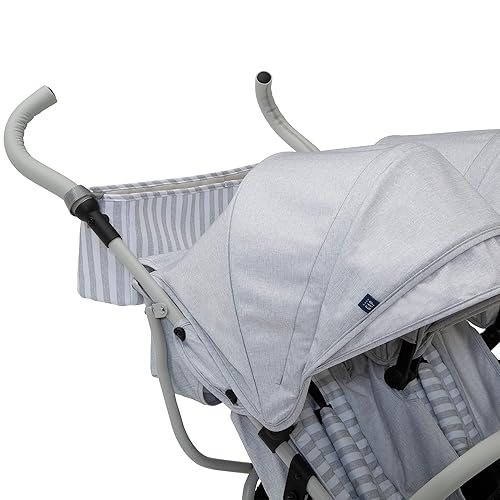 GAP babyGap Classic Side-by-Side Double Stroller - Lightweight Double Stroller with Recline, Extendable Sun Visors & Compact Fold - Made with Sustainable Materials, Grey Stripes - Jamouz