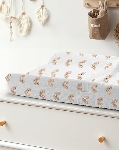 Changing Pad Cover for Baby Boy Girl 2 Pack, Muslin Changing Table Pad Covers with Boho Style, Neutral Nursery Bedding Essentials Soft and Breathable(Dusty Rose & Flower-A) - Jamouz