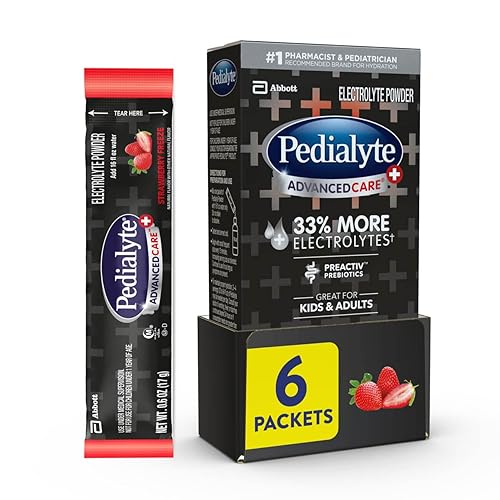 Pedialyte AdvancedCare Plus Electrolyte Powder, with 33% More Electrolytes and PreActiv Prebiotics, Strawberry Freeze, Hydration Drink Powder Packets, 0.6 oz, 6 Count - Jamouz