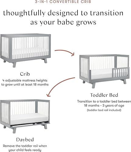 babyletto Hudson 3-in-1 Convertible Baby Crib with Toddler Bed & Daybed Conversion - Easy to Assemble - GREENGUARD Gold Certified w/ 4 Adjustable Mattress Heights - Natural - Jamouz