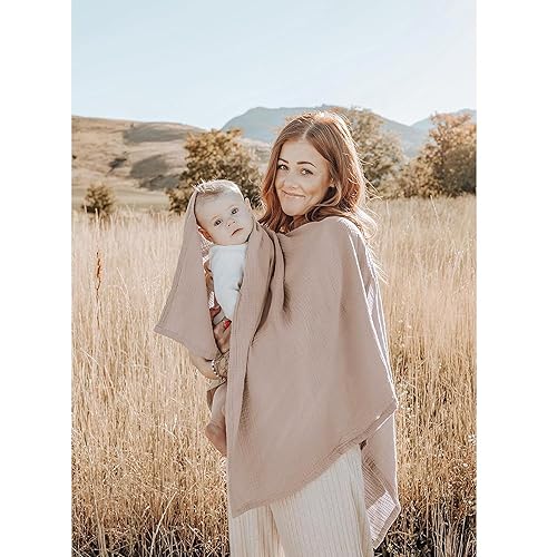 Konssy Muslin Nursing Cover for Breastfeeding, 360° Full Privacy Breathable 100% Cotton Breastfeeding Cover, Multi-use Carseat Canopy - Jamouz