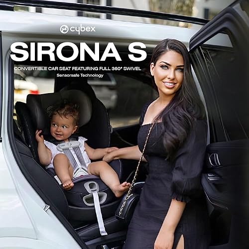 Cybex Sirona S with Convertible Car Seat, 360° Rotating Seat, Rear-Facing or Forward-Facing Car Seat, Easy Installation, SensorSafe Chest Clip, Instant Safety Alerts, Urban Black - Jamouz