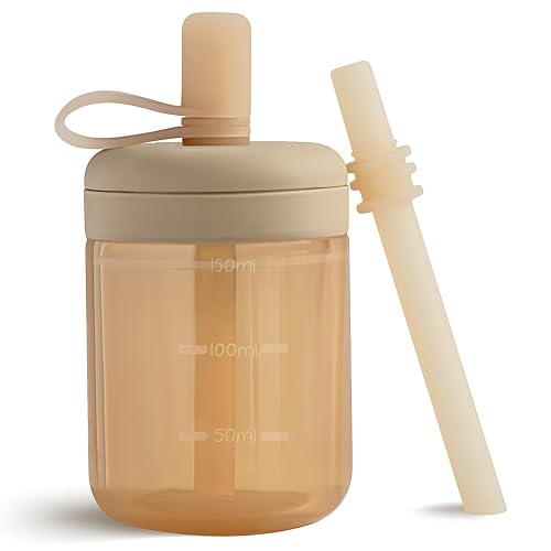 Moonkie Baby Straw cup | Silicone Toddler Sippy Cup Training Cup with Straw Lid | BPA-Free Drop-Proof Baby Cup | Baby Led Weaning | 6 Months+, 5 oz, 2pack - Jamouz
