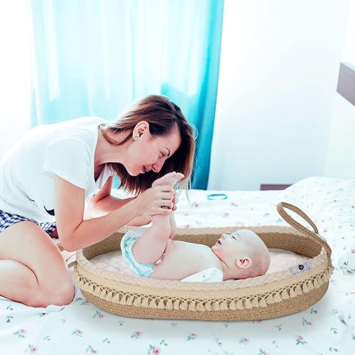 Moses Baskets for Newborn - Baby Changing Basket with Stylish Design | Moses Basket, Baby Basket Includes Baby Changing Pad, Removable Cover and Soft Blanket - Jamouz