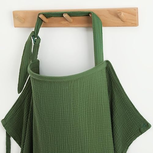 Blissful Diary Muslin Nursing Cover for Breastfeeding, Breathable Breastfeeding Cover up with Arch Neckline for Women, Nursing Apron (Roman Green) - Jamouz