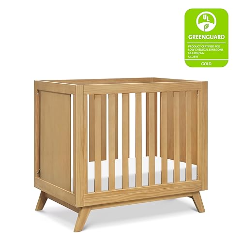 DaVinci Otto 3-in-1 Convertible Mini Crib with 4' Mattress in Honey, GREENGUARD Gold Certified - Jamouz