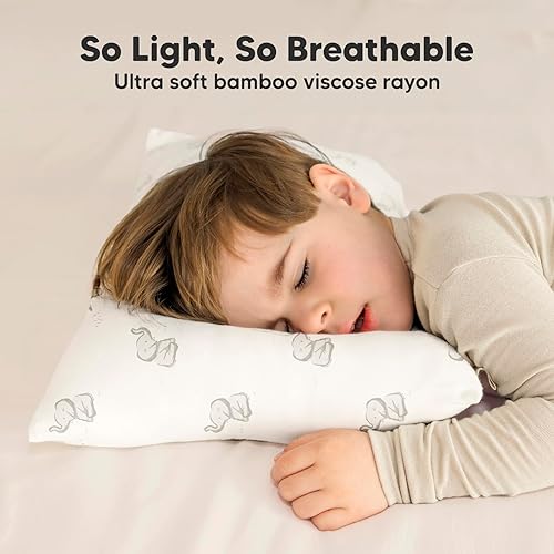 Toddler Pillow with Pillowcase - 13x18 My Little Cuddly Pillow, Viscose Derived From Bamboo Nursery Toddler Pillows for Sleeping,Kids Pillow,Small Travel Pillows,Mini Toddler Bed Pillow (Meadow) - Jamouz