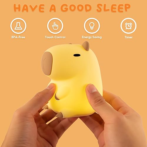 UNEEDE Capybara Night Light, Cute Animal Silicone Nursery Night Light Rechargeable Table Lamp Bedside Lamp with Touch Sensor for Bedrooms, Living Room - Jamouz