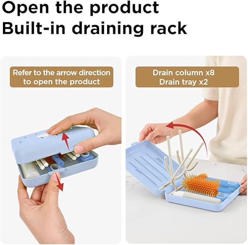 YOTIME Travel Bottle Brush, Travel Bottle Cleaner Kit with Foldable Bottle Drying Rack, for Visit Friends and Relations, Baby Travel Essentials, BPA Free, White - Jamouz