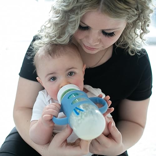 Dr. Brown's Milestones 100% Silicone Baby Bottle Handles, Wide-Neck, Removable Easy-Grip Transitional Sippy Cup Handles, Light Blue, Green, Gray, 4m+, 3 Pack - Jamouz