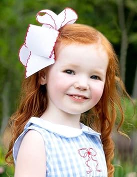 Wee Ones Girls' Classic Grosgrain Moonstitch Edge Hair Bow on a WeeStay Hair Clip, Medium, White with Light Pink - Jamouz