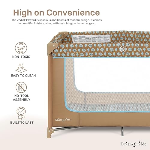 Zodiak Portable Playard in Coffee and Blue, Lightweight, Packable and Easy Setup Baby Playard, Breathable Mesh Sides and Soft Fabric - Comes with a Removable Padded Mat - Jamouz