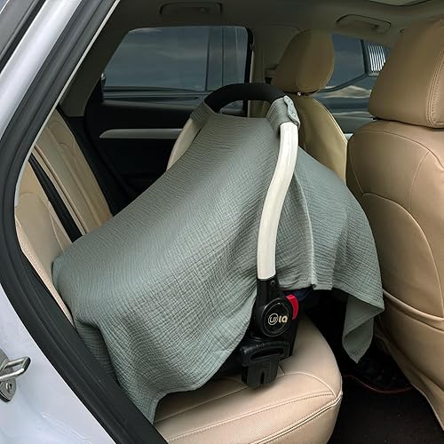 100% Muslin Cotton Car Seat Cover Baby, Carseat Canopy Cover, Universal Fit Stroller Covers for Boys and Girls (Roman Green) - Jamouz