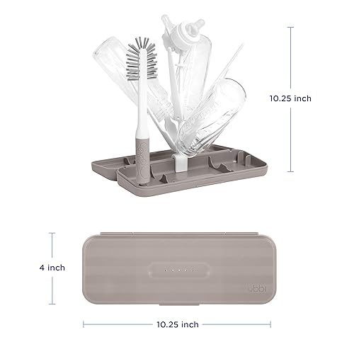 Ubbi On-The-Go Drying Rack and Brush Set, Includes Travel Case and Bottle Brush for Compact Storage, Holds Up to 8 Bottles, Baby Travel Accessories, Gray - Jamouz