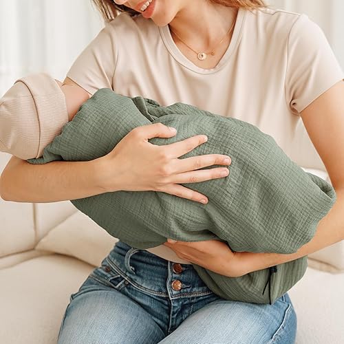 Konssy Muslin Nursing Cover for Breastfeeding, 360° Full Privacy Breathable 100% Cotton Breastfeeding Cover, Multi-use Carseat Canopy - Jamouz