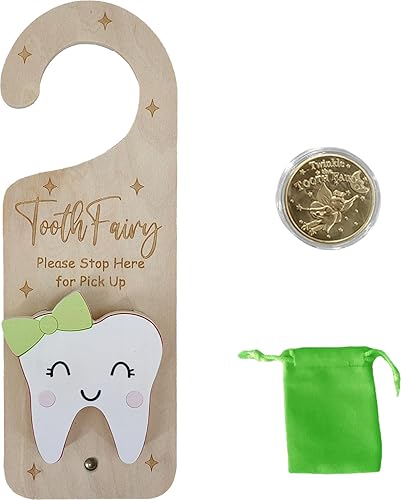 PAMBO Tooth Fairy Door Hanger, Wooden Tooth Fairy Money Holder with Tooth Coins for Lost Tooth Girls Kids Gifts - Jamouz