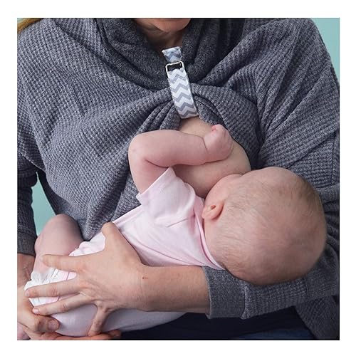 Hands-Free Nursing Clip - Holds up Clothing to Make Breastfeeding and Pumping Easier, an Ideal Nursing Cover Accessory, Gray Chevron Pattern - Jamouz