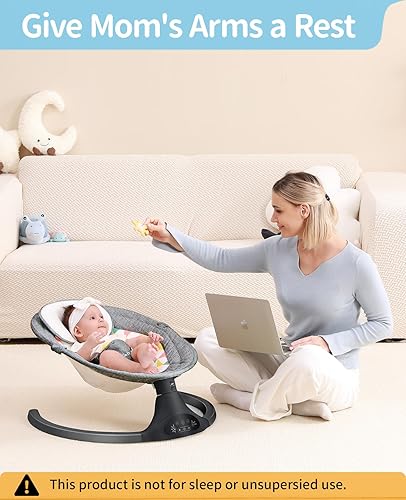 LAREX Baby Swings Electric Baby Swing Bluetooth Infant Swing Portable Rocker with 5 Speeds, 1 Seat Position, Remote Control, Grey - Jamouz