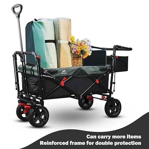 Foldable Wagons with Removable Canopy, Safety Belts, Reversible Handlebar, Removable Canopy, with seat Belts - Jamouz