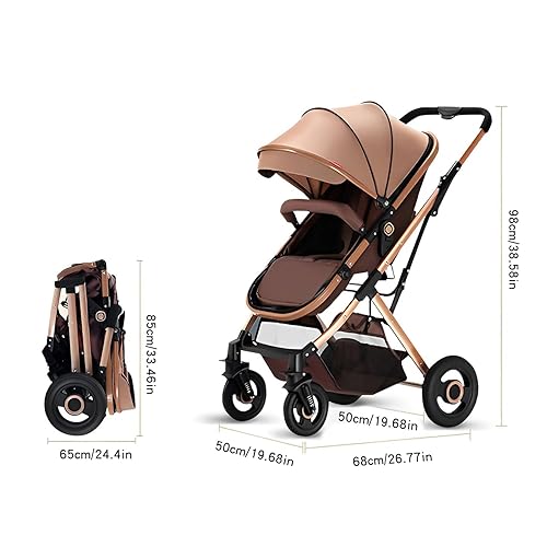 2 in 1 Convertible Baby Stroller Newborn Reversible Bassinet Pram, Foldable Pushchair with Adjustable Canopy Folding High Landscape Infant Carriage, Anti-Shock Toddler Pushchair - Jamouz
