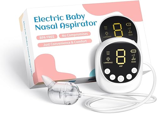 Nasal Aspirator for Baby, Hospital Grade, Electric Nose Sucker with Adjustable 9 Levels Suction, Rechargeable with Night Light and Nursery Rhyme, White - Jamouz