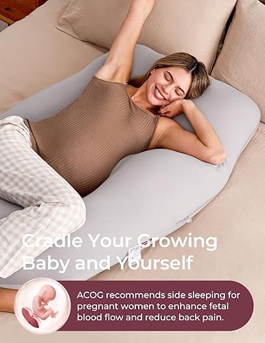 Momcozy Pregnancy Pillows for Sleeping, U Shaped Full Body Maternity Pillow with Removable Cover - Support for Back, Legs, Belly, HIPS for Pregnant Women, 57 Inch Pregnancy Pillow for Women, Grey - Jamouz
