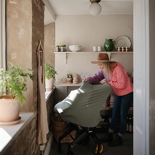 mushie Baby Car Seat Canopy Cover | Breathable & Stretchy Multi Use Cover for Breastfeeding, Nursing, High Chair, Shopping Cart, Strollers (Fog) - Jamouz