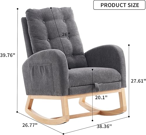Nursery Rocking Chair with Retractable Foot Rest Glider Rocker Accent Chair Padded Seat with High Backrest Armchair Comfy Side Chair for Living Room Bedroom Offices (Gray) - Jamouz