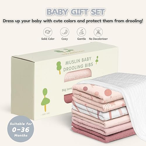Susurration Muslin Baby Drool Bibs 6Pack Soft Triangular Adjustable Baby Bandana Bibs for Unisex Baby Girls & Boys - Jamouz