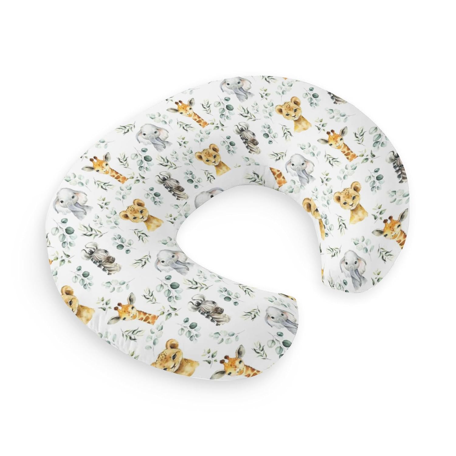 HawSkgFub African Safari Animal Eucalyptus Leaf Nursing Pillow Cover for Baby Boys, Jungle Elephant Giraffe Zebra Lion Breastfeeding Pillow Slipcover, Nursing Pillowcase for Newborn Infant, Cover Only - Jamouz