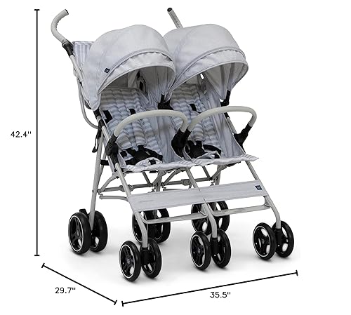 GAP babyGap Classic Side-by-Side Double Stroller - Lightweight Double Stroller with Recline, Extendable Sun Visors & Compact Fold - Made with Sustainable Materials, Grey Stripes - Jamouz