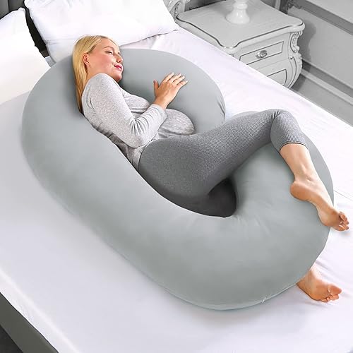 Pregnancy Pillow Cover U-Shaped, Super Soft Replacement Cover Fits Most 55/57 Inch Maternity Pillow, Full Body Pregnancy Pillow Case, Universal Fit, Grey Hearts Print - Jamouz